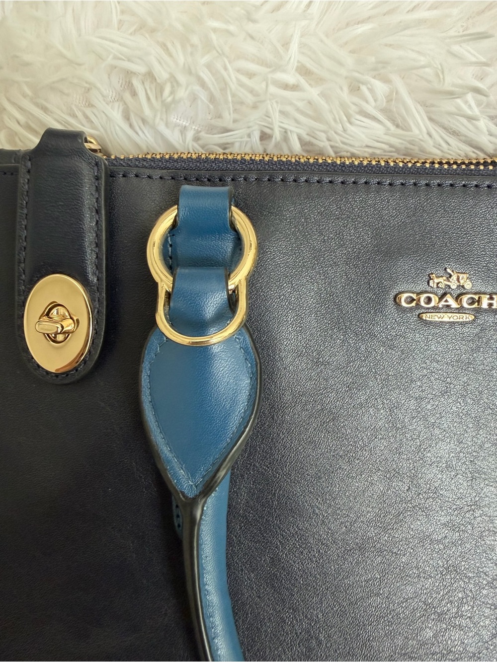 NWOT Coach Crosby Carryall Navy Blue Colorblock Leather Crossbody Satchel Tote - Picture 8 of 13